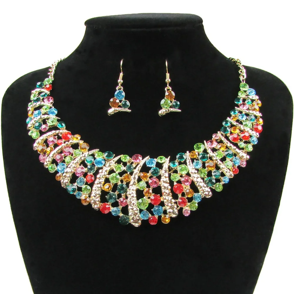 Fashion Wedding Sets Full Rhinestone Necklace and Earring Sets For Women Bridal Wedding font b Jewelry