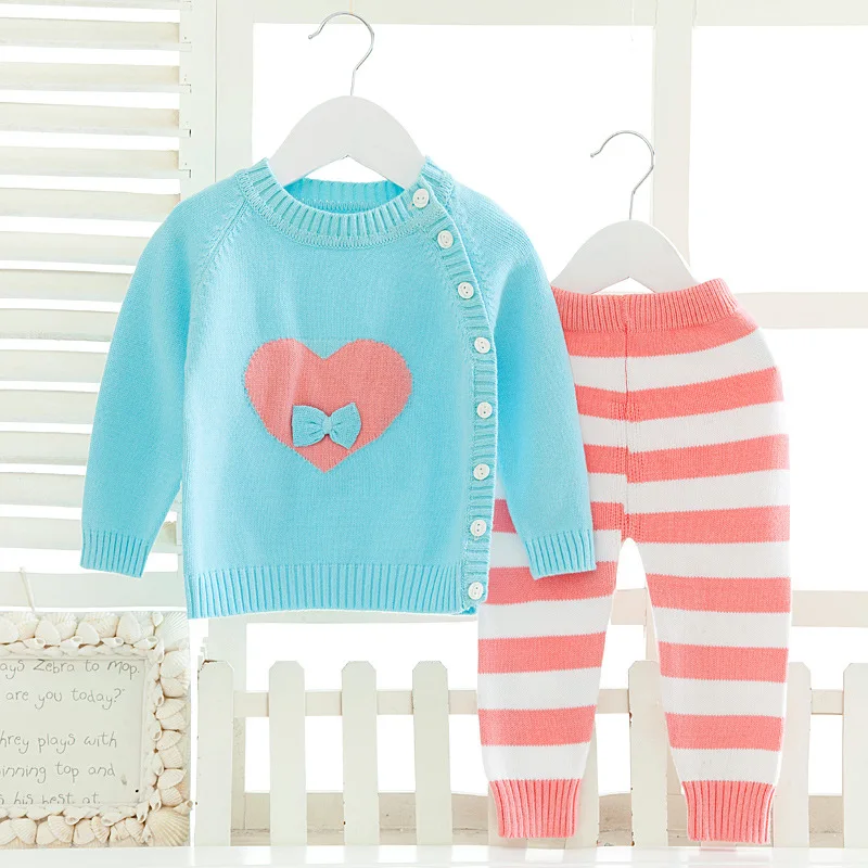 Г. Полосатый свитер для маленьких девочек, комплект со штанами, вязаный детский костюм милые комплекты одежды для маленьких мальчиков Осенняя детская одежда из двух предметов