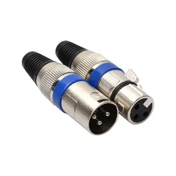 

5 Pairs Universal XLR 3 Pin Female MIC Jack Plug Audio Microphone Blue Cable Connector