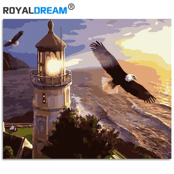 

ROYALDREAM Lighthouse Eagle Landscape DIY Painting By Numbers Kits Kit Paint On Canvas Painting Calligraphy For Home Decor