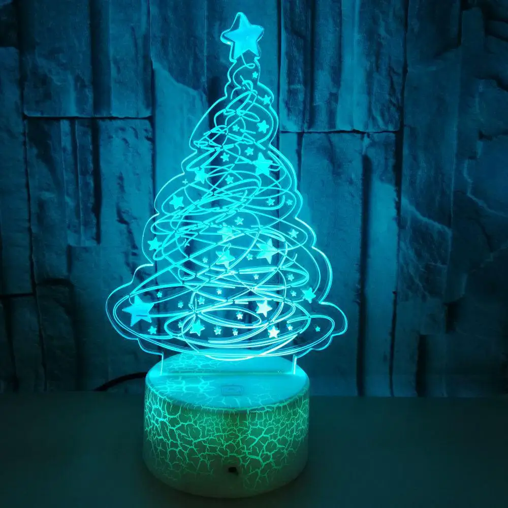 Рождественские подарки 3d огни красочные дистанционные сенсорные светодиодные огни необычная Рождественская елка 3d трещина маленькая настольная лампа - Цвет абажура: 7 color change
