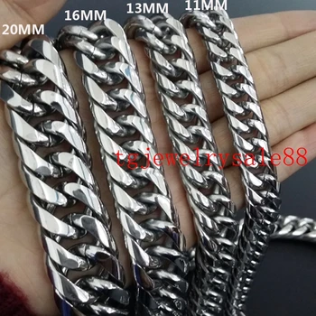 

9/11/13/16/18mm Wide Cuban Curb Link Chain Mens Stainless Steel Polishing Silver Tone Bracelet Or Necklace Jewelry 7-40"