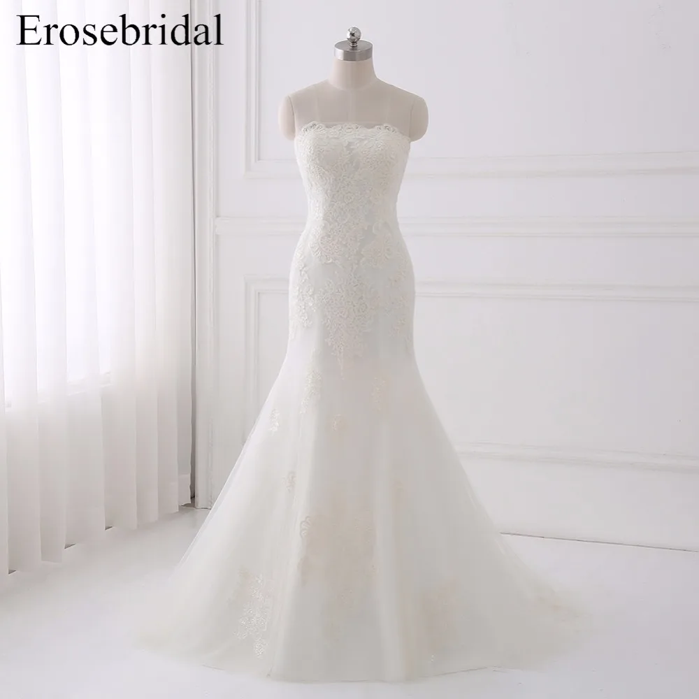 

2018 New Strapless Mermaid Wedding Dress Erosebridal Lace Wedding Dresses Plus Size Bridal Gown Lace Up Back Vestido De Noiva