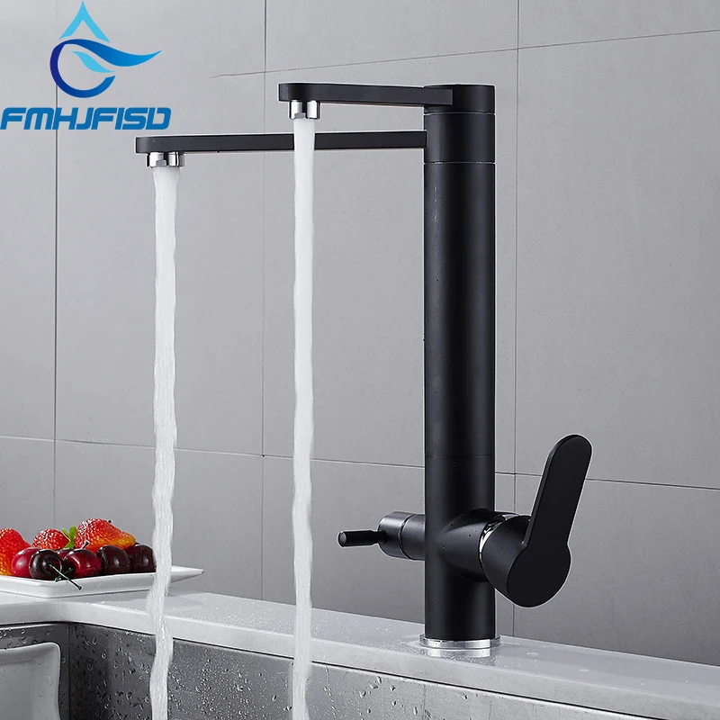 

FMHJFISD Kitchen Faucets Black Chrome Dual Water Faucet Mixer Tap Single Handle Dual Outlet Water Modes