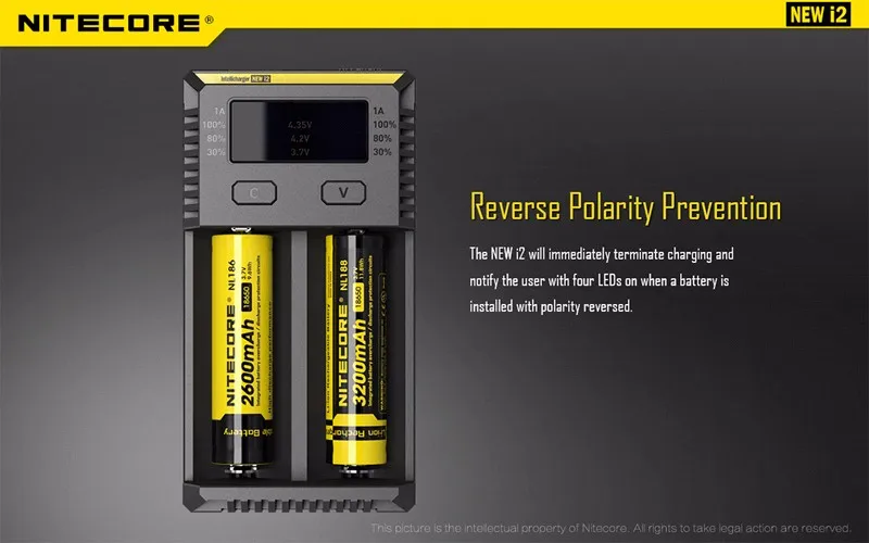 Портативный Освещение интимные аксессуары Intelligent Nitecore i2 18650 батарея зарядное устройство с код проверки