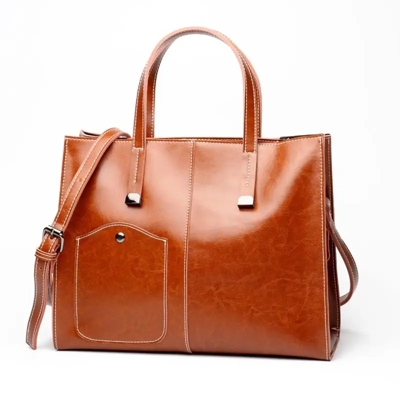 

LOEIL Big bag fashion atmosphere simple lady shoulder diagonal bag leather handbag oil wax handbag