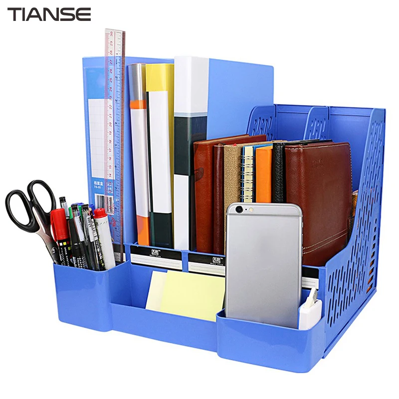 

TIANSE TS-1304 Practical Solid Color 4 Section Divider File Rack Portable Home Office Desktop Documents Bookshelf