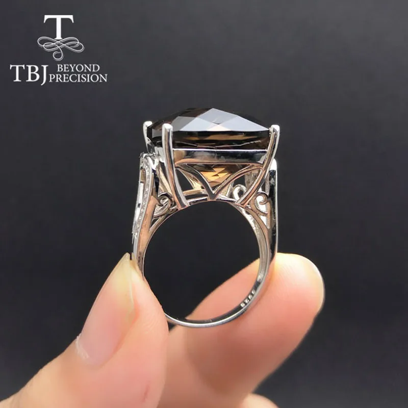 TBJ, новинка, коктейльное кольцо с натуральным дымчатым кварцем, кольцо с драгоценным камнем для женщин, вечерние, привлекательные ювелирные изделия с подарочной коробкой