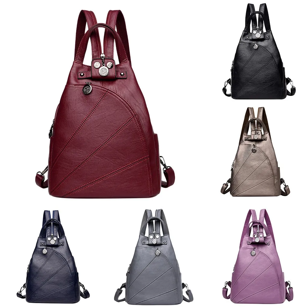 

2019 Fashion Solid Pu Backpack Multi-function Women chest bag large capacity student backpack C527