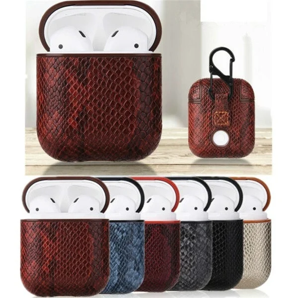 

1x Case for Headphone Storage Case Luxury Snake Skin Pattern Leather Protective Cover Skin for AirPods Charging Case organizer