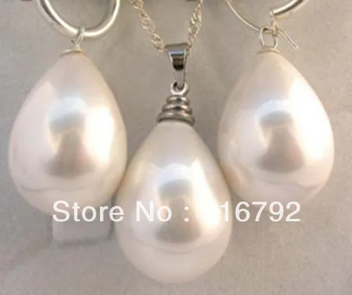 

women good 14*16 mm white southsea shell pearl drip pendant earring set white