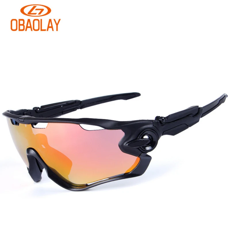Obaolay 5 Lens Polarized Cycling Glasses Jaw Sport Cycling Sunglasses Men UV400 Breaker MTB Cycling Eyewear Bike Bicycle Goggles