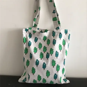 

YILE Cotton Linen Eco-friendly Shopping Tote Shoulder Bag Green Smiling Tree 8626 D