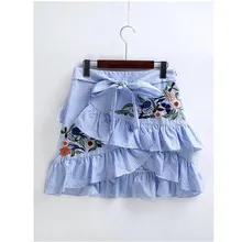 2017 New Fashion Cute Striped Skirts Women Elastic Waist Skirt Female Summer Pencil Mini Skirt Ruffles