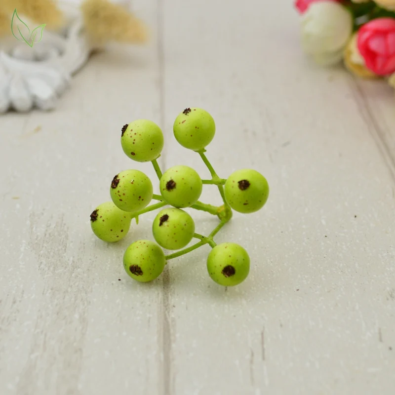 Вишня ягодный искусственный фрукты, цветы дешевые ягоды для украшения свадьбы ручной работы Скрапбукинг поддельные цветы - Цвет: 5 green