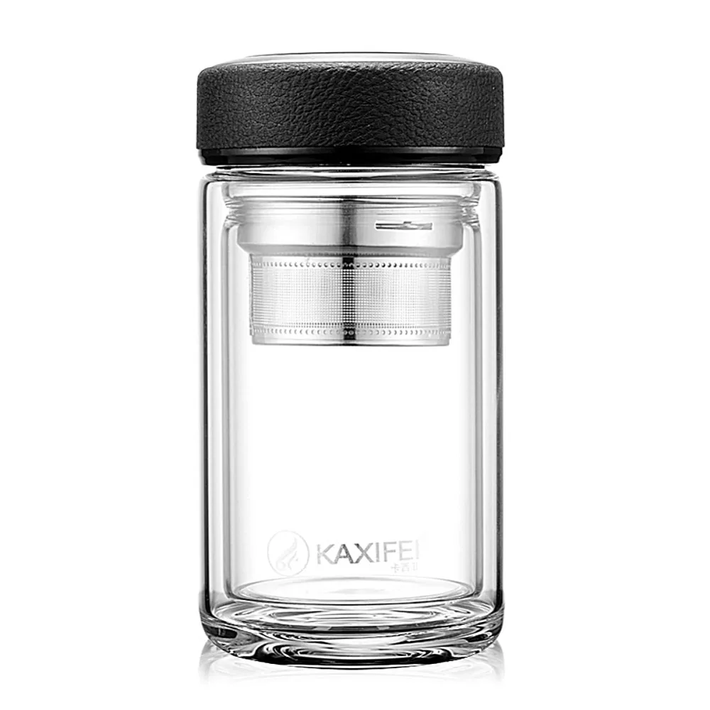 Noble Manual Blowing Double Layer Glass Water Bottle with Tea Filter
