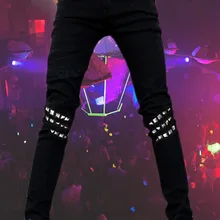 Модельер Рваные Джинсы Мужские Punk Rock Стиль черные Джинсовые Брюки Slim Fit Брюки Проблемные Рваные Джинсовые Брюки 27-34