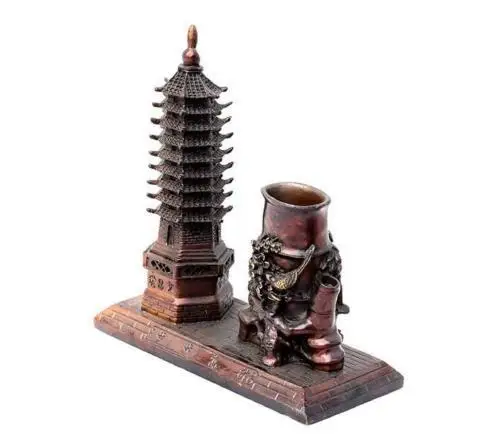 

Chinese Brass wenchang Buddha tower Pagoda Plum blossom Brush Pot pencil vase