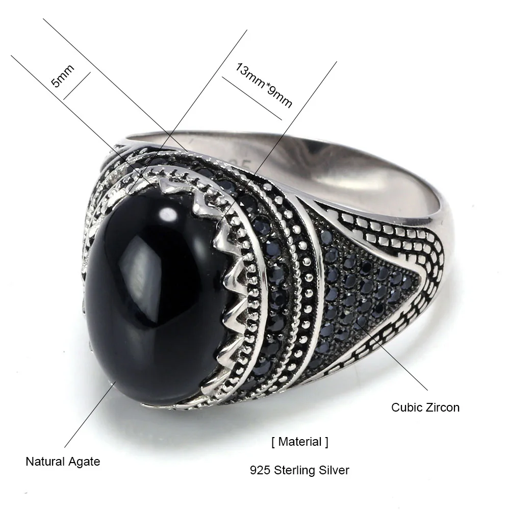 Гарантированное 925 Серебряное кольцо Корона Ретро Винтаж турецкое кольцо для мужчин с натуральными камнями черный зеленый красный цвет Ringen