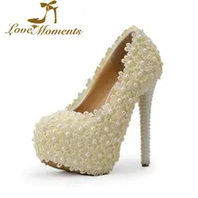 Liebe Momente spitze schuhe frau süße hochzeit schuhe blumen perle high heels brautkleid abend paty damen schuhe
