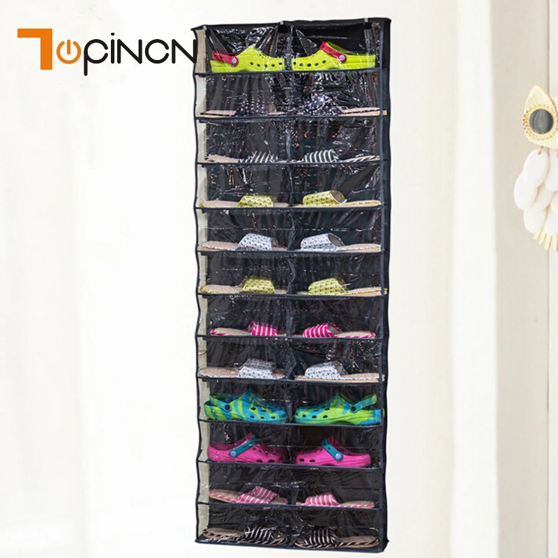 

26 Pairs Oxford Shoe Hanger Wall Door Transparent Plastic Cover Shoe Racks Space Saver Shoes Cabinet Organizers Hanging Bags