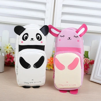 

2Pockets Kawaii panda and rabbit PU waterproof Zipper Pencil Bag Pencil Case Cosmetic Bag children gift stationery