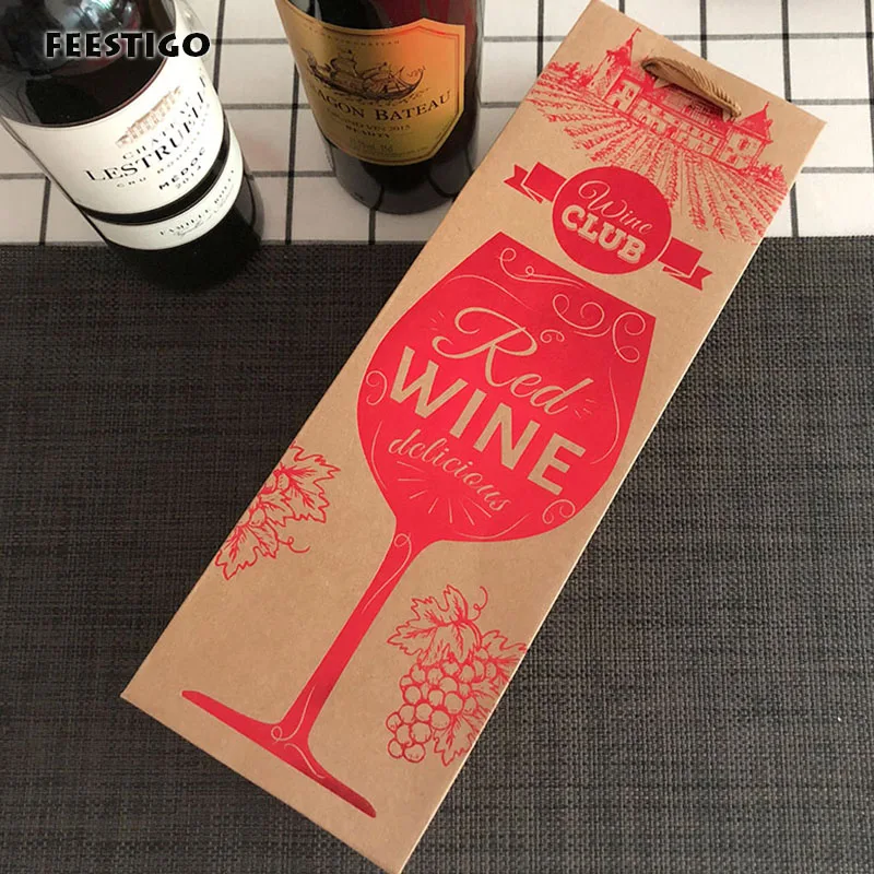 36x12x10cm Kraft Paper Red Wine Package Bags For Single Bottle Wine