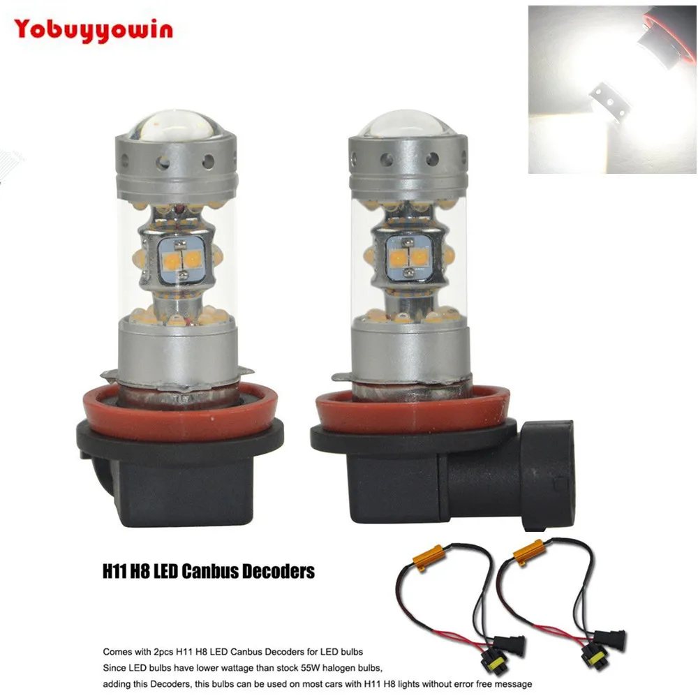 

H11 H8 led Sharp 140W Anti erreur ODB chrome Blanc anti brouillard DRL phare+H11 Decoder For MercedesBenz W211 W212 W164 W221