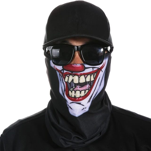 3D Skull Seamless Magic Clown Bandana Balaclava Halloween Neck Gaiter Scarf  Fishing Cycling Hiking Summer Half Face Mask Men