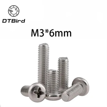 

Free Shipping 100pcs/Lot GB818 M3x6 mm M3*6 mm 304 Stainless Steel Phillips Cross recessed pan head Screw DT2