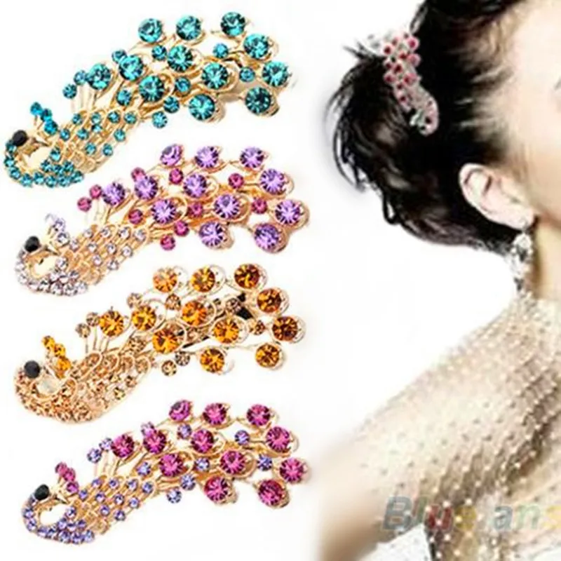 

2019 Hot Selling Fashion Peacock Full Crystal Rhinestones Hairpin Hair Clip Headwear Barrettes for Women