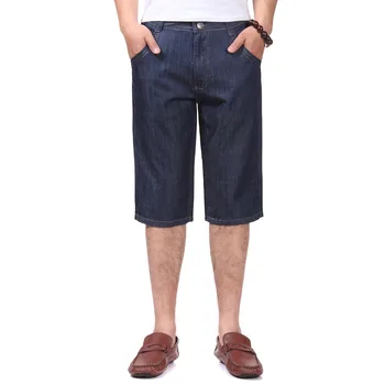 

Summer Men Casual Knee Length Jeans Pants Male Zipper Fly Denim Bottoms Man Dark Blue Jean Trouser Straight Denim Pantalones