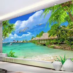 Пользовательские Настенные обои 3D кокосовое дерево Морские Пейзажи Настенная живопись Гостиная ТВ диван фон самоклеющиеся