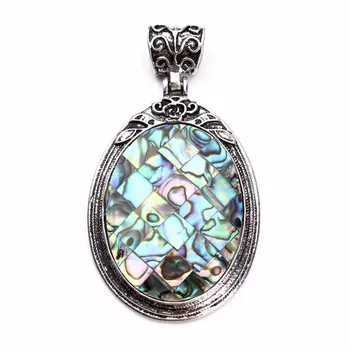 

1pc 38X67mm Tibetan Antique Silver Color Shell Pendants Cabochon Natural Stone Opal Cabochon Setting Base Bezel Cameo Tray