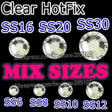 Mix Размеры Ясно Исправление Стразы СУ-6 SS8 SS10 SS12 SS16 SS20 SS30 DMC Плоской Задней Hot Fix кристаллы стеклянных стразами для DIY