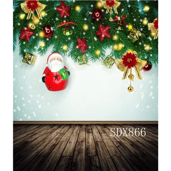 

LB Polyester & Vinyl Christmas Tree Santa Toy Ornaments Golden bell Wood Board Photography Photo Background Studio Backdrop