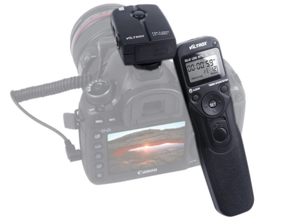 

NP7264 VILTROX JY-710 2.4GHZ FSK Wireless Remote Shutter Release Controller Set with N3 Cable for AI D90,D3000,D3100,D3200,D5