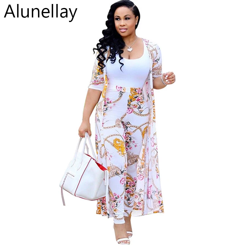 Alunellay Gold Chain Print Long Jumpsuit for Women Overalls 2018 Female Summer Casual Slim Playsuit Bandage Jumpsuits 2 Pieces