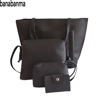 

Banabanma 4 Pcs/ Set Simple Handbag Casual Solid Color Bags Set Women Leisure Single Shoulder Bags Handbags for Women 2018 ZK40