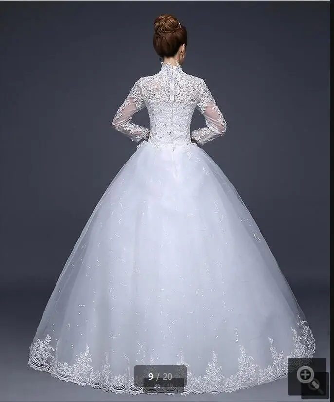 Ball Gown Modest Wedding Dress Long Sleeve High Neck Muslim Women