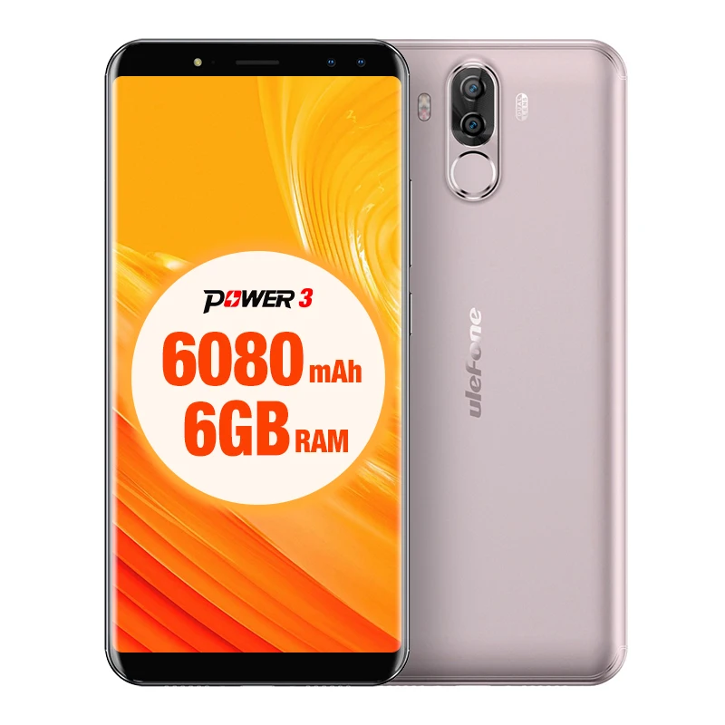 Смартфон с полным экраном Ulefone power 3, 6,0 дюйма, 18:9, 6080 мА/ч, 6 ГБ ОЗУ, 64 ГБ, MT6763, четыре ядра, распознавание лица, Android 7,1, мобильный телефон