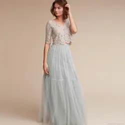 Элегантный пыльный голубой длинные Тюлевая юбка индивидуальный заказ линия застежки-молнии талии невесты юбка невесты Свадебная