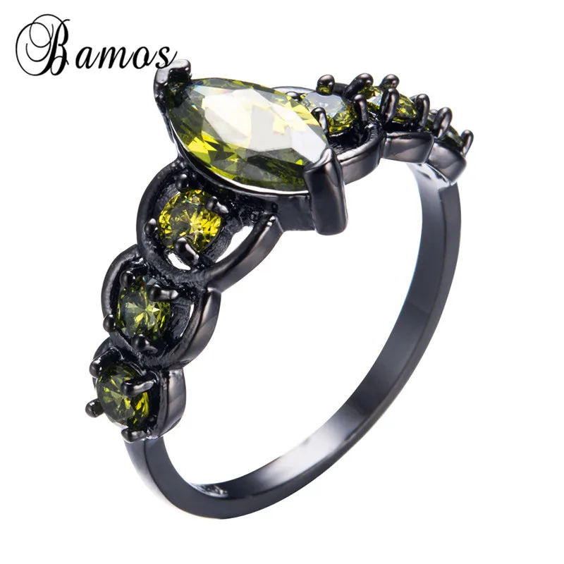 Мистическое фиолетовое/красное/зеленое циркониевое многоцветное кольцо Bamos с камнем по месяцу рождения, кольцо с черным золотом, обручальные кольца радуги для женщин - Цвет основного камня: Olive Green