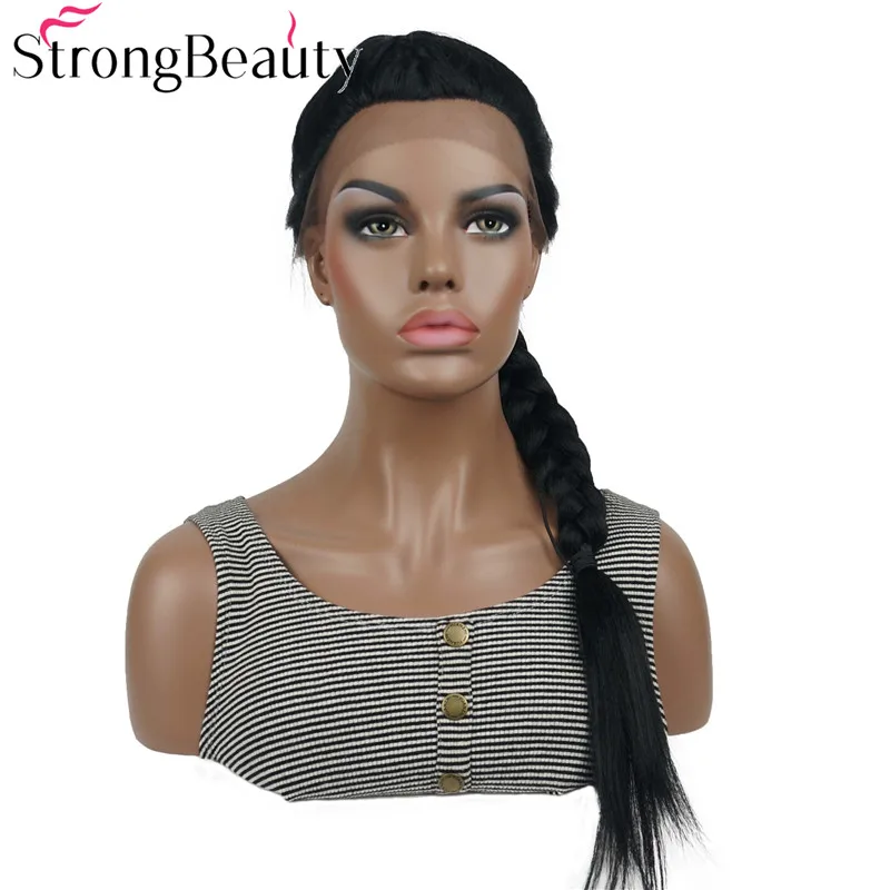 StrongBeauty длинные косички Прически Кружева передние парики для женщин синтетические черные волосы парик