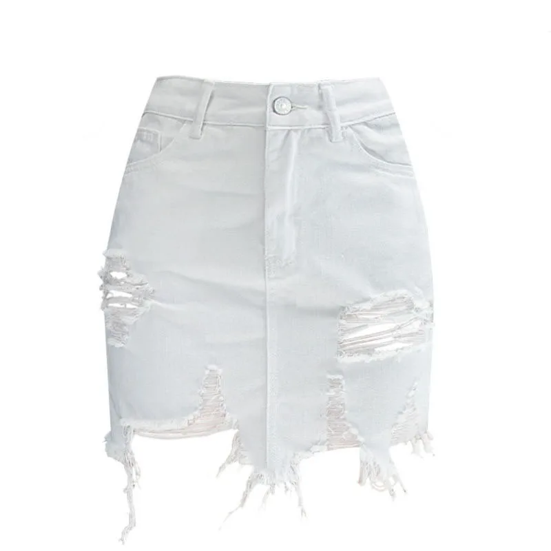 SupSindy летняя Модная белая короткая юбка с высокой талией узкие штаны карандаш юбки хлопок нерегулярные рваные кисточки женская повседневная юбка - Цвет: White