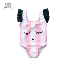 Полосатый купальник с рисунком для новорожденных девочек; плавательный костюм без рукавов с улыбкой; купальный костюм; детский полосатый купальник для девочек; Swimwear
