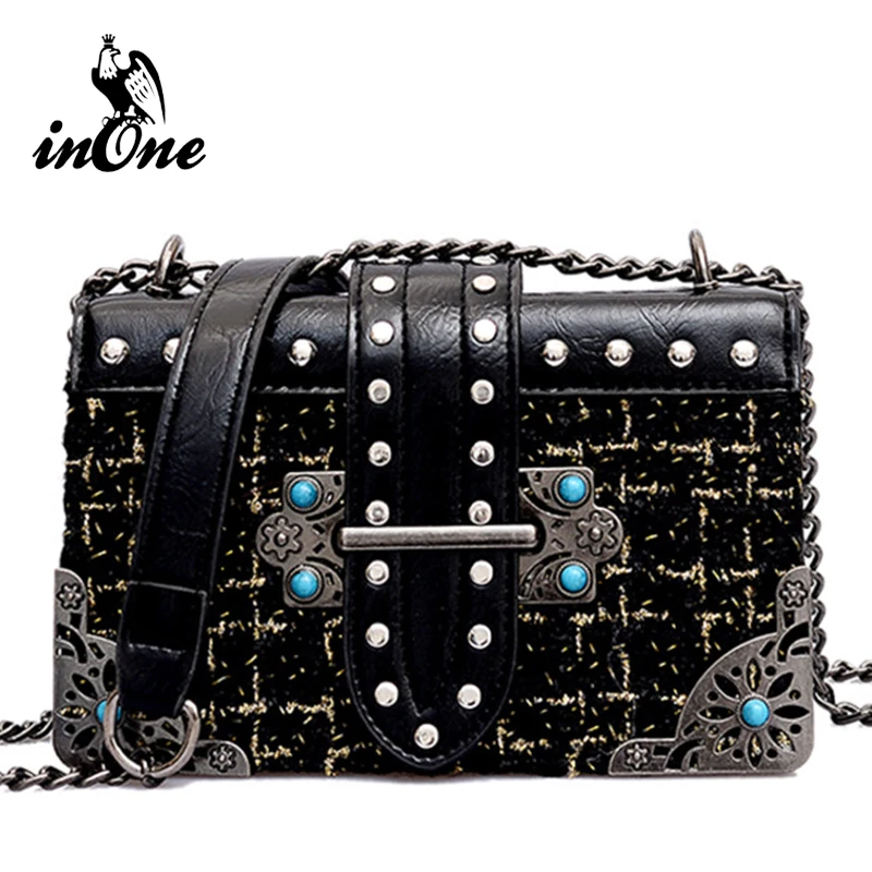 

ININONE Vegan Leather Ladies Designer Messenger Shoulder Fashion Bags for Women 2019 Riveting Purses and Handbags