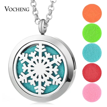 

10pcs/lot 30mm 316L Stainless Steel Essential Oil Diffuser Locket Necklace Snowflake Pendant Magnetic with Oil Pads VA-259*10