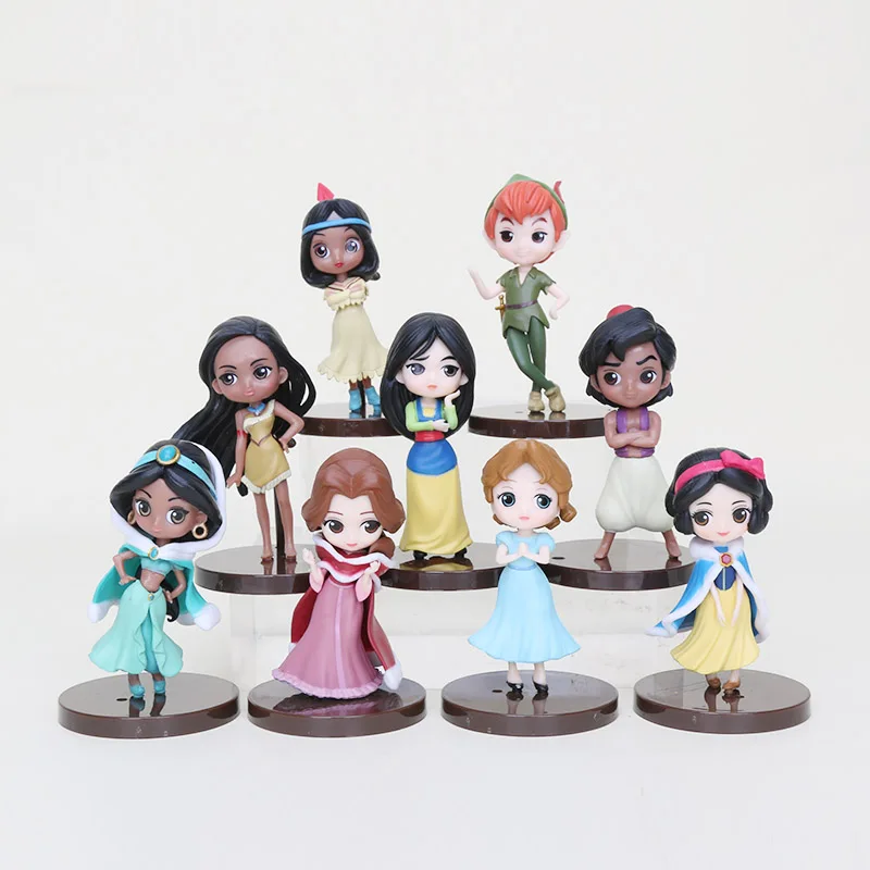 

6pcs 8pcs 9pcs Q Posket Princesses Figure Toys Dolls Tiana Snow White Rapunzel Ariel Belle Aurore PVC Figures toy