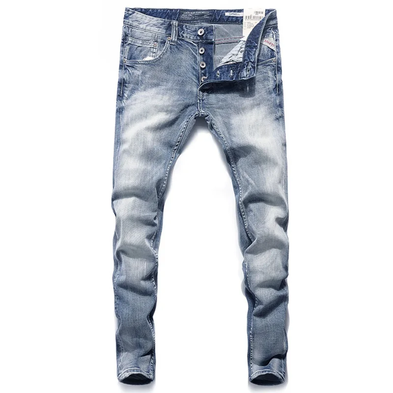 Italian Vintage Designer Men Jeans Blue Color Slim Fit Buttons Denim Pants Brand Jeans Men Fashion Classical Street Jeans Homme Italian Vintage Designer Men Jeans Blue Color Slim Fit Buttons Denim Pants Brand Jeans Men Fashion Classical Street Jeans Homme